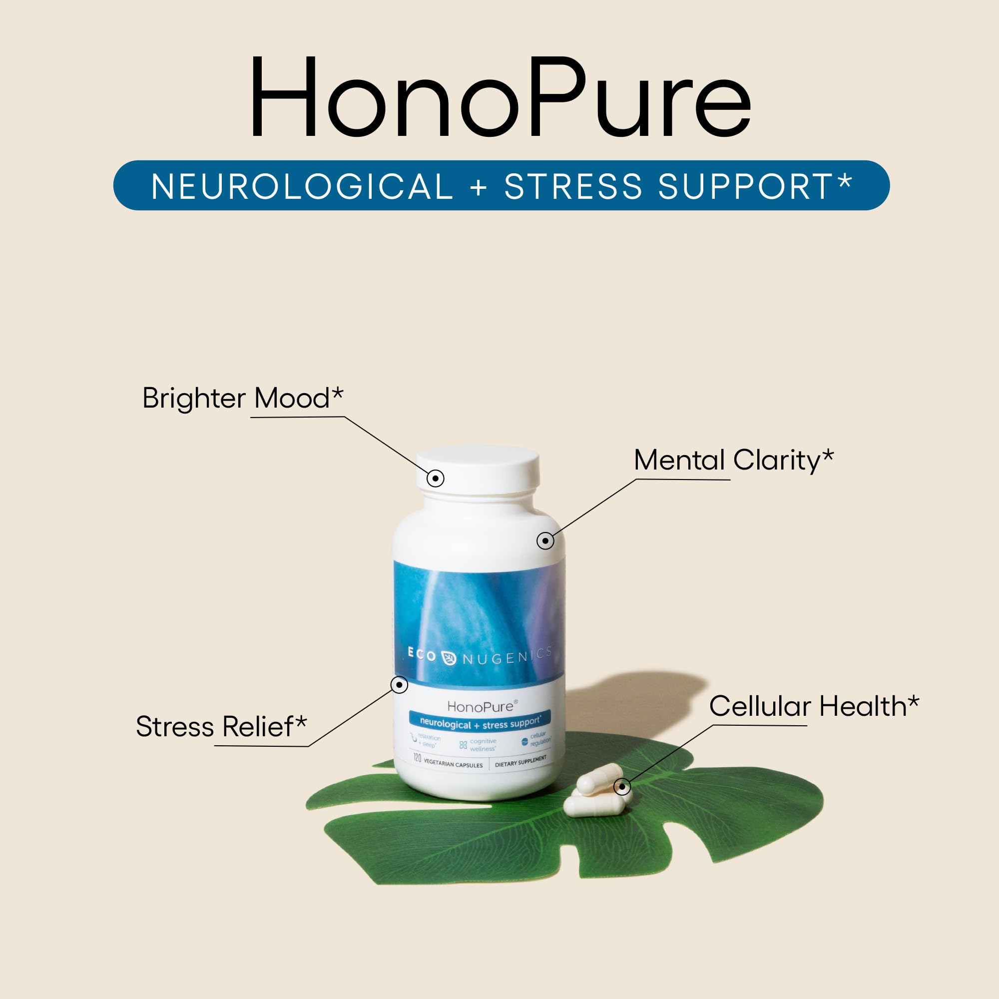 EcoNugenics HonoPure capsules close-up for convenient daily use and potential cognitive support