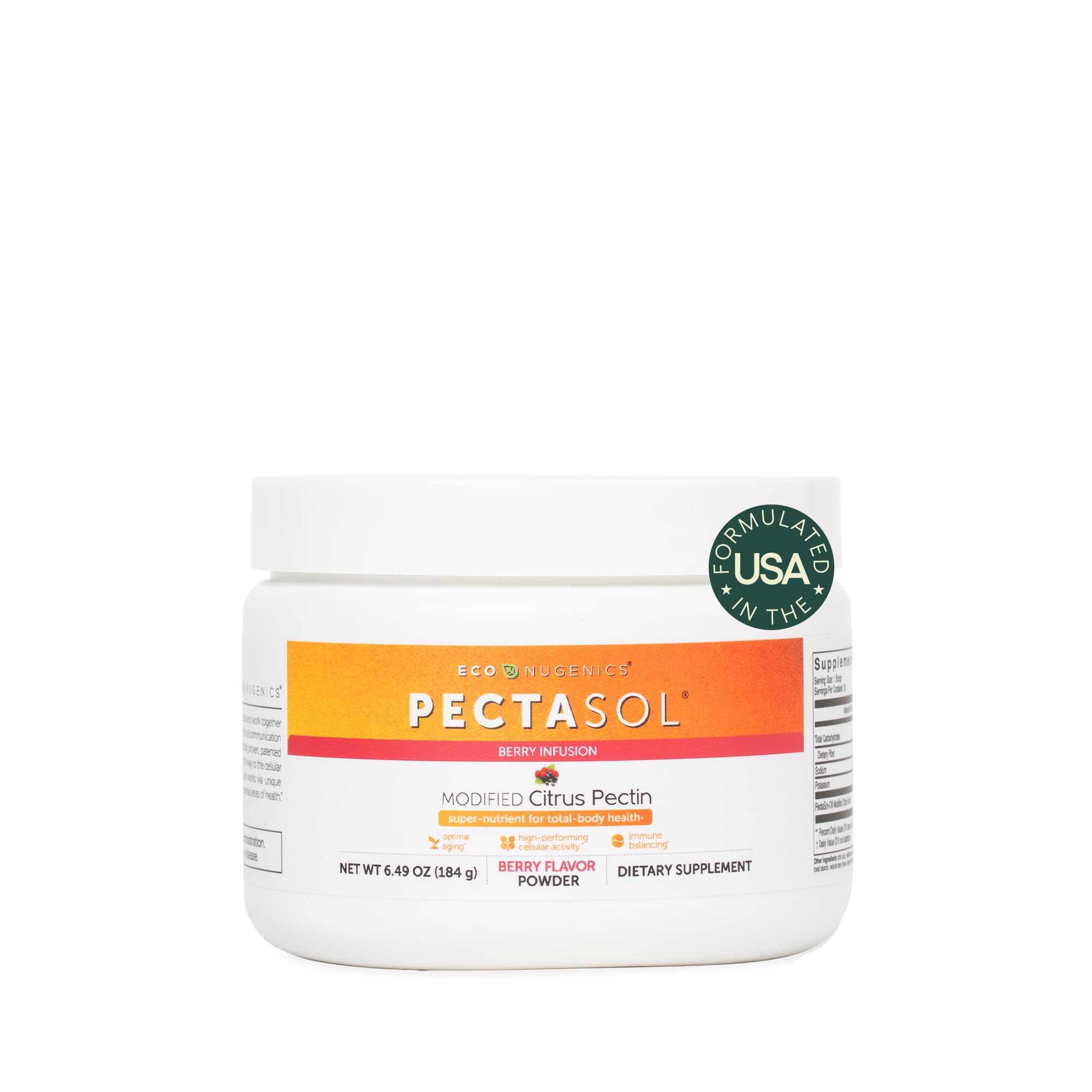EcoNugenics PectaSol berry powder jar for convenient daily immune support.