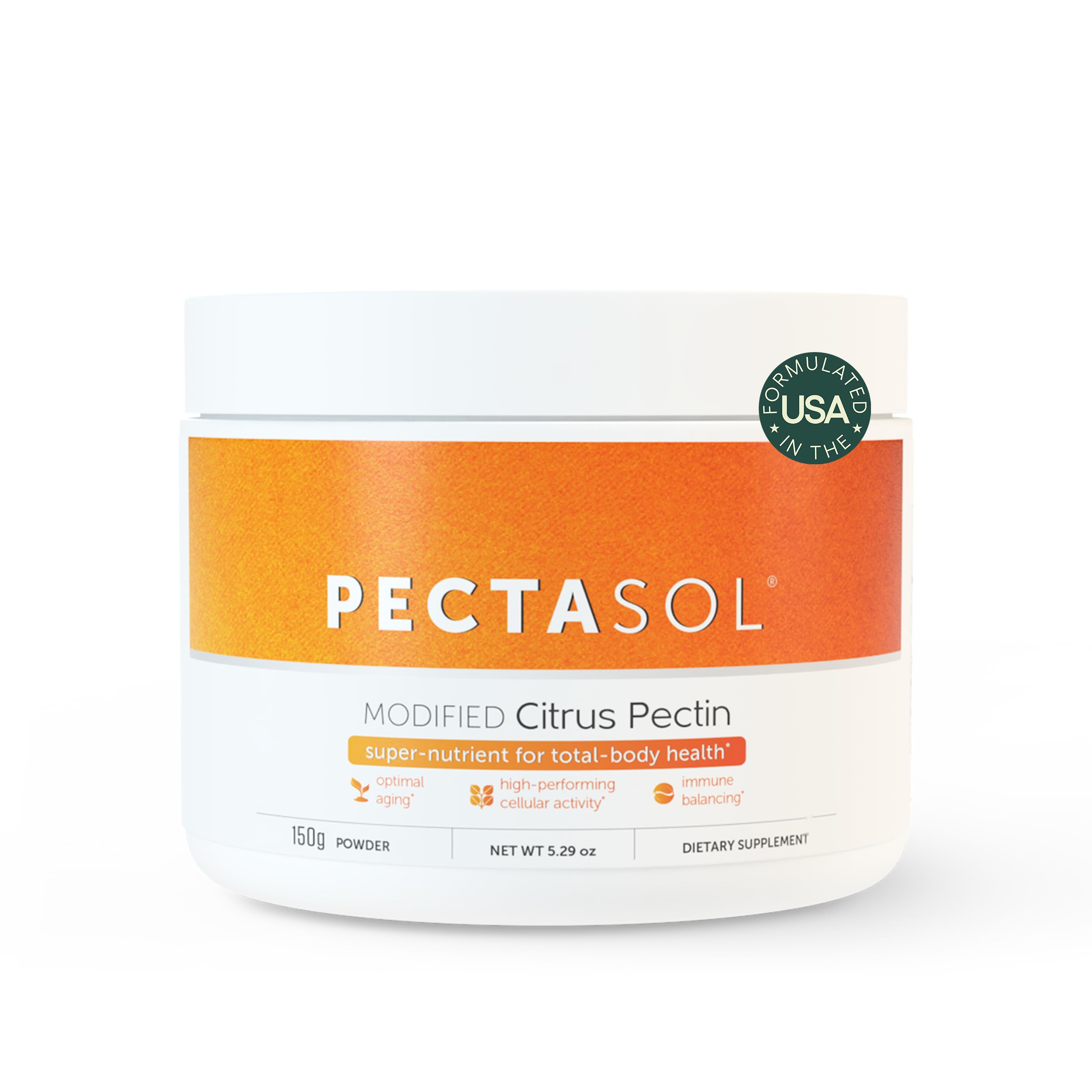 EcoNugenics PectaSol powder tub front, supports immune health.