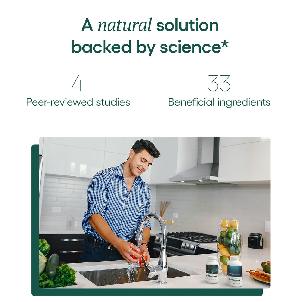 EcoNugenics ProstaCaid ingredients scene emphasizing turmeric, saw palmetto, and mushrooms