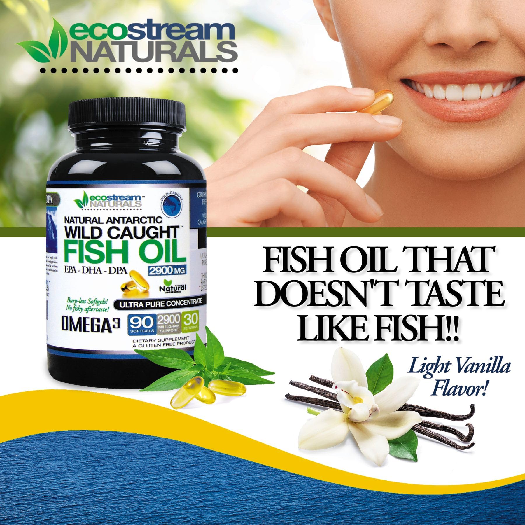 ecostream Naturals vanillin flavor and no fishy taste in supplement