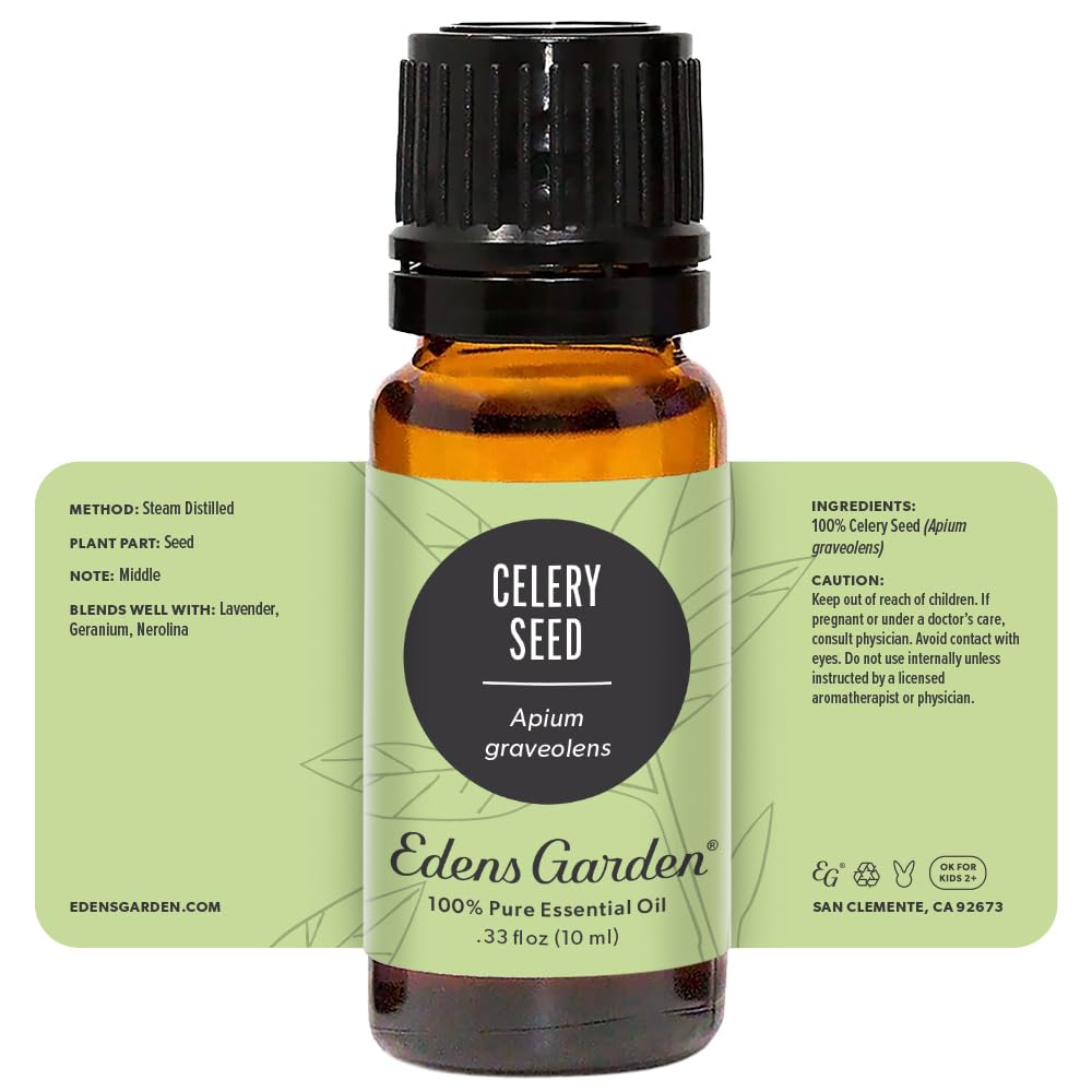 Edens Garden Celery Seed oil packaging and display highlighting transparency