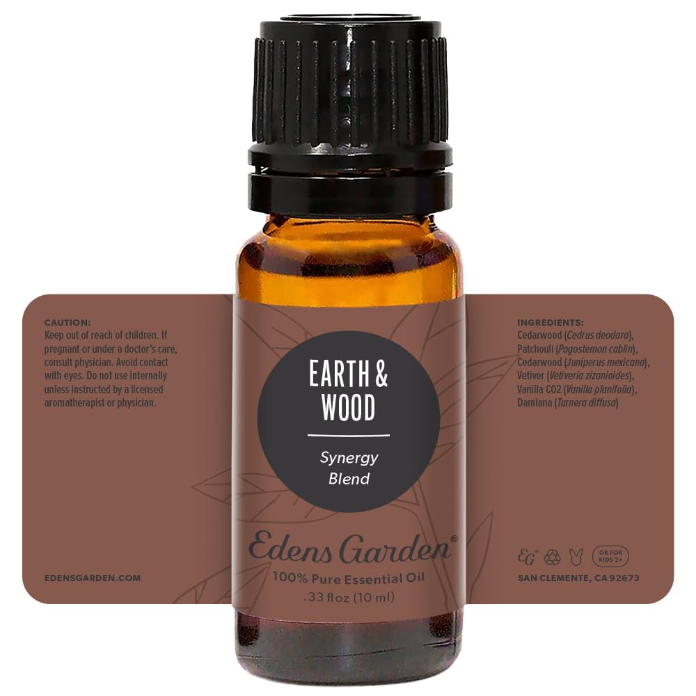 Edens Garden Earth & Wood dropper bottle ready for diffusion