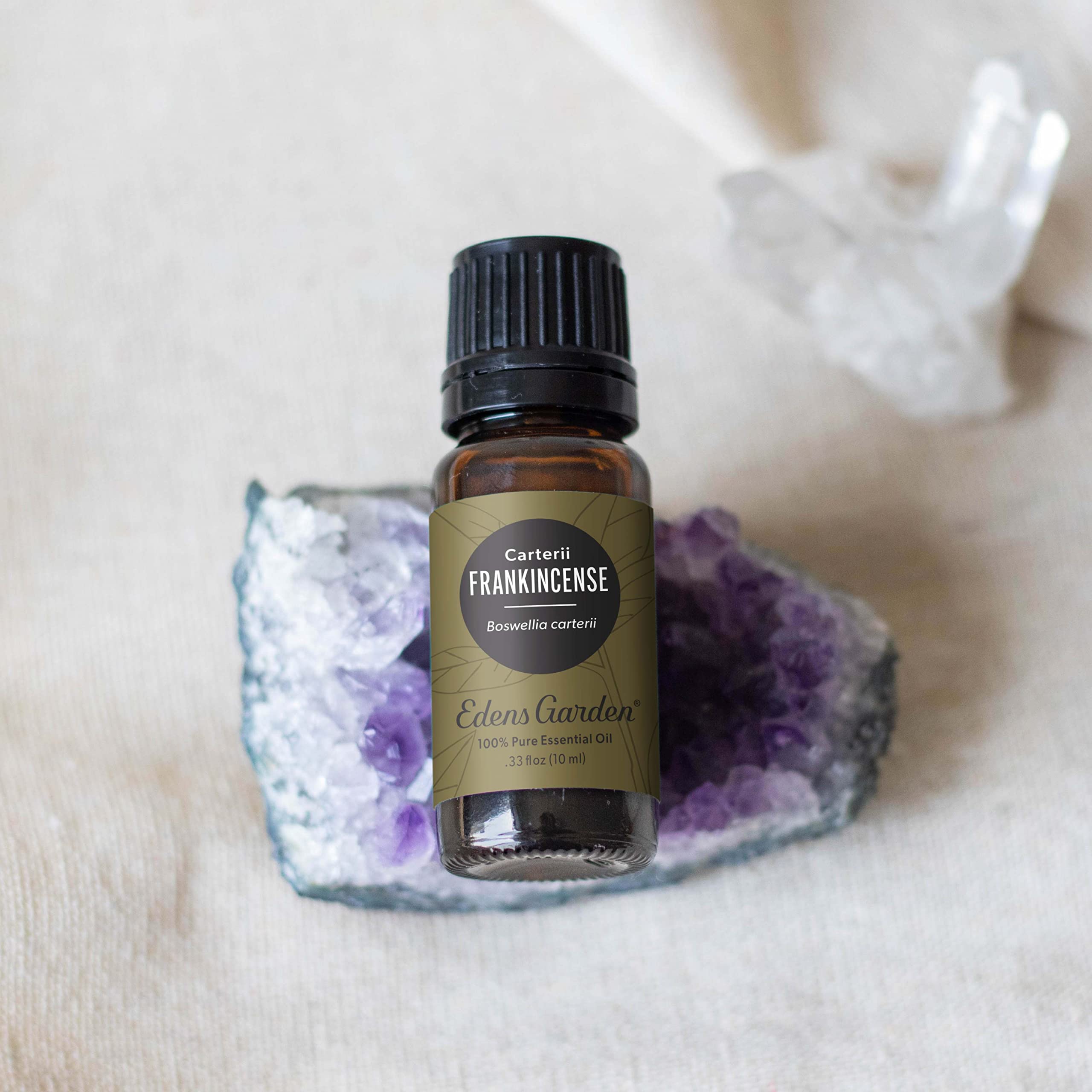 Edens Garden Frankincense Carterii label highlights batch transparency and quality.