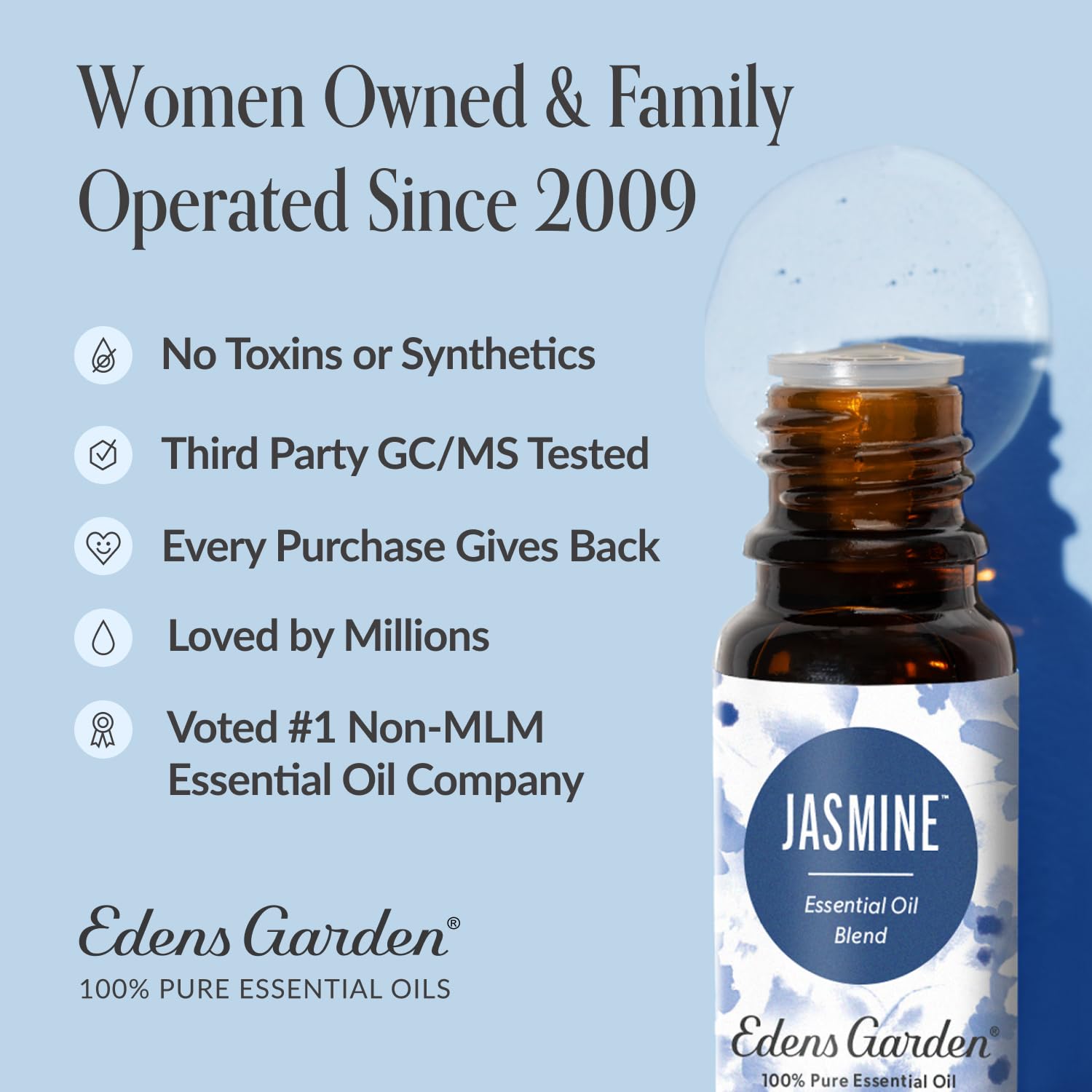 Edens Garden Jasmine Blend used topically with a carrier oil for subtle personal fragrance.