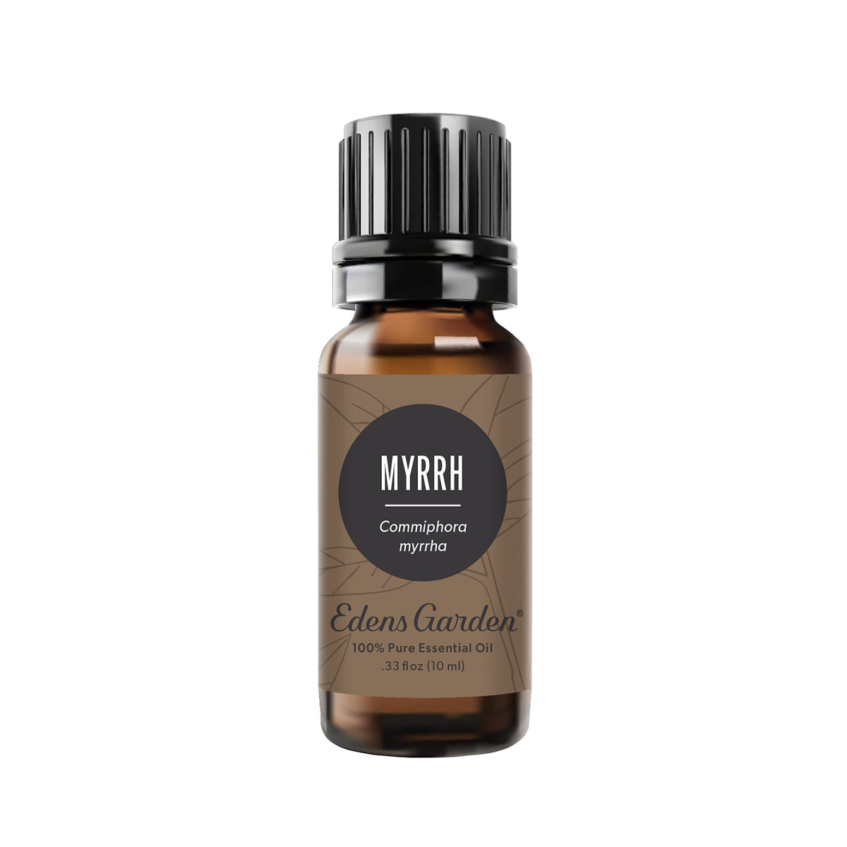 Edens Garden Myrrh essential oil bottle closeup for pure aroma ready to diffuse