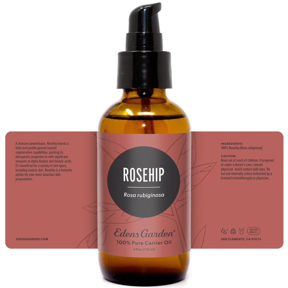 Edens Garden Rosehip Carrier Oil bottle used for hair and nail care.