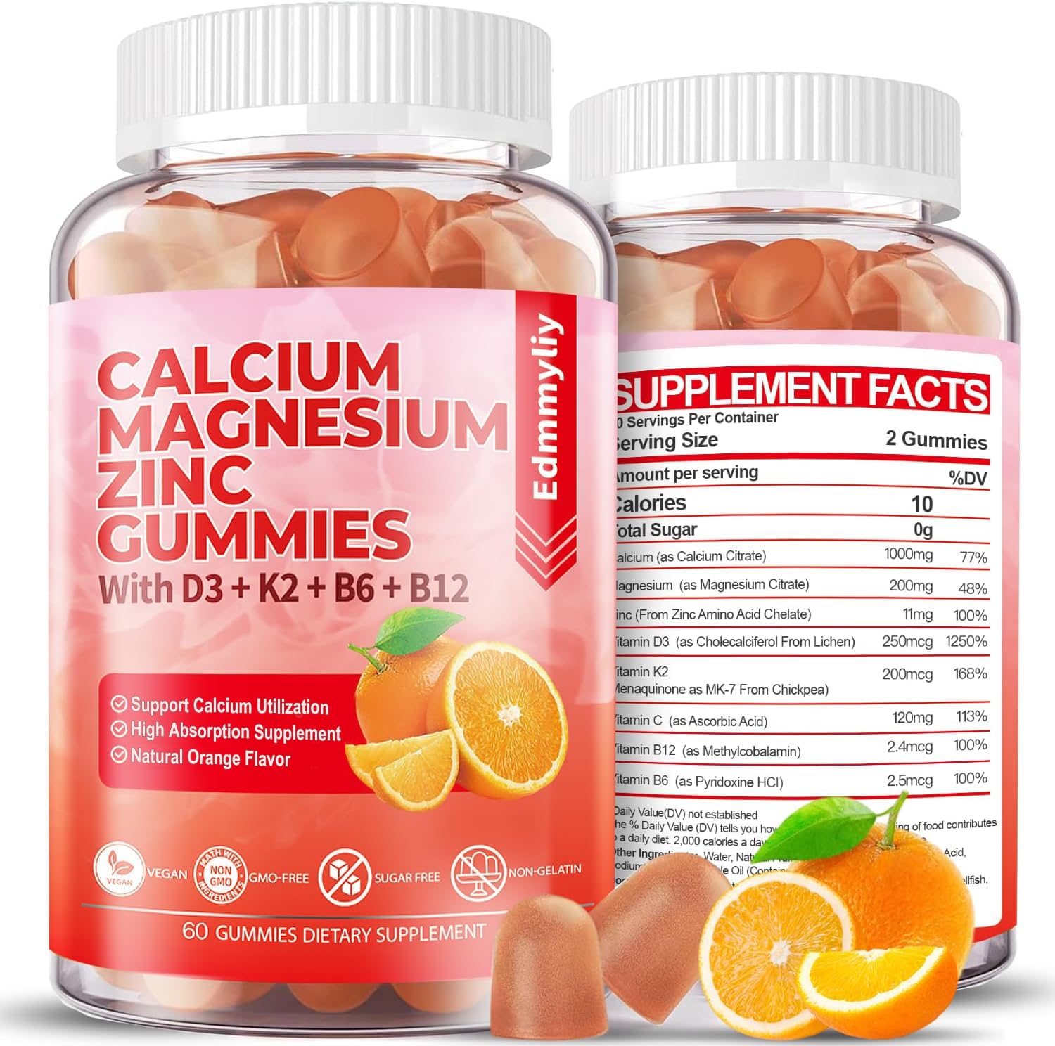 Edmmyliy sugar-free gummies bottle front view for daily wellness.