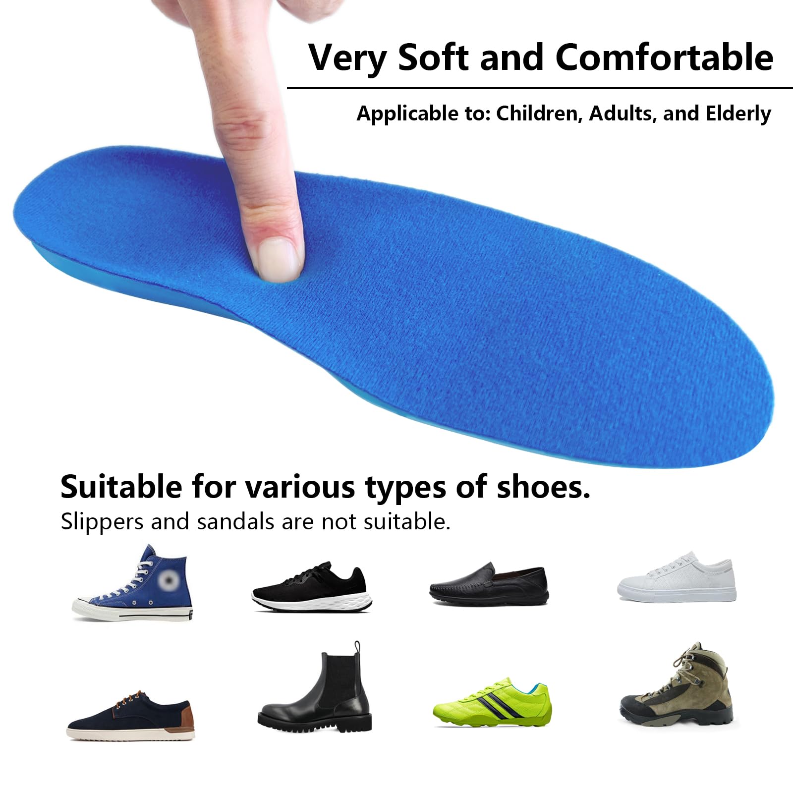 Edvbela insoles feature a slim PU bottom and fleece top for dryness.