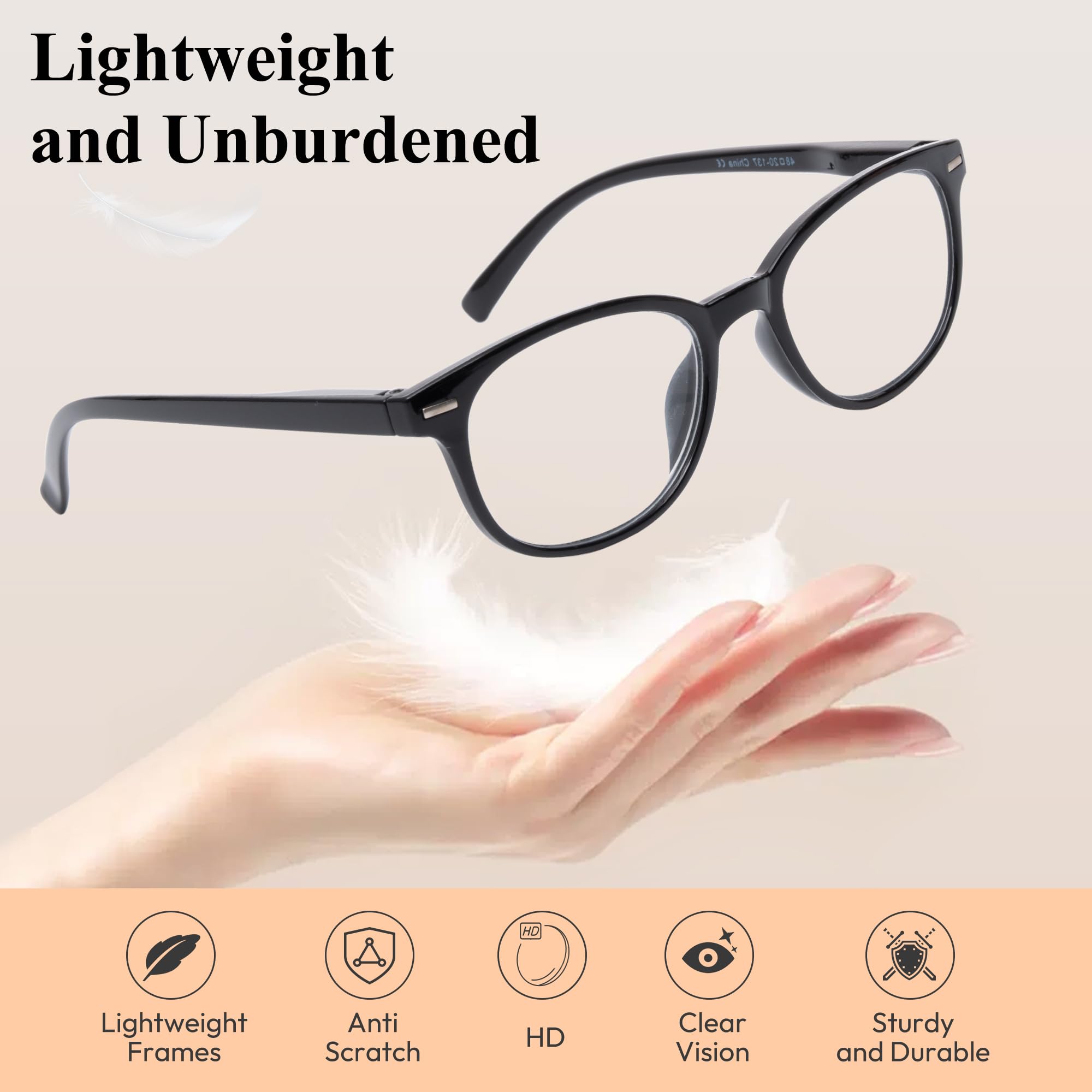 EFE scratch-resistant lenses maintain clarity during reading tasks.