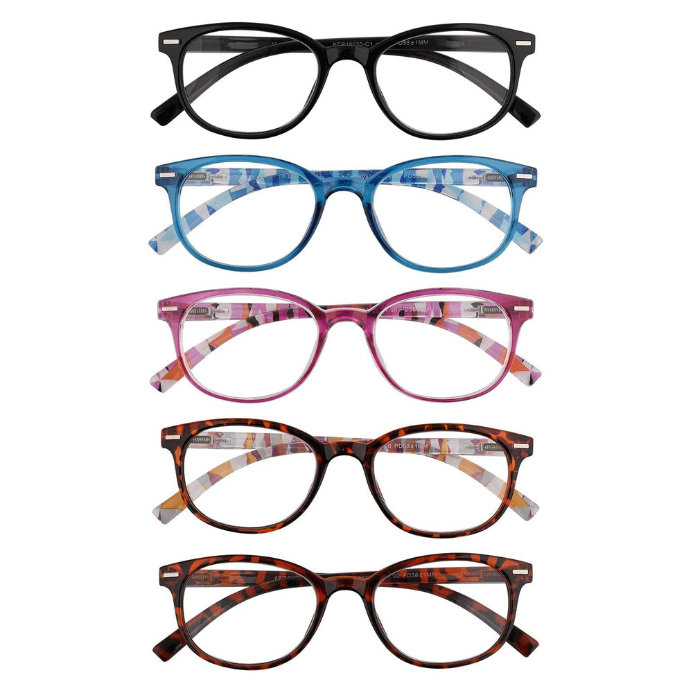 EFE reading glasses with spring hinges adapt to different face sizes.
