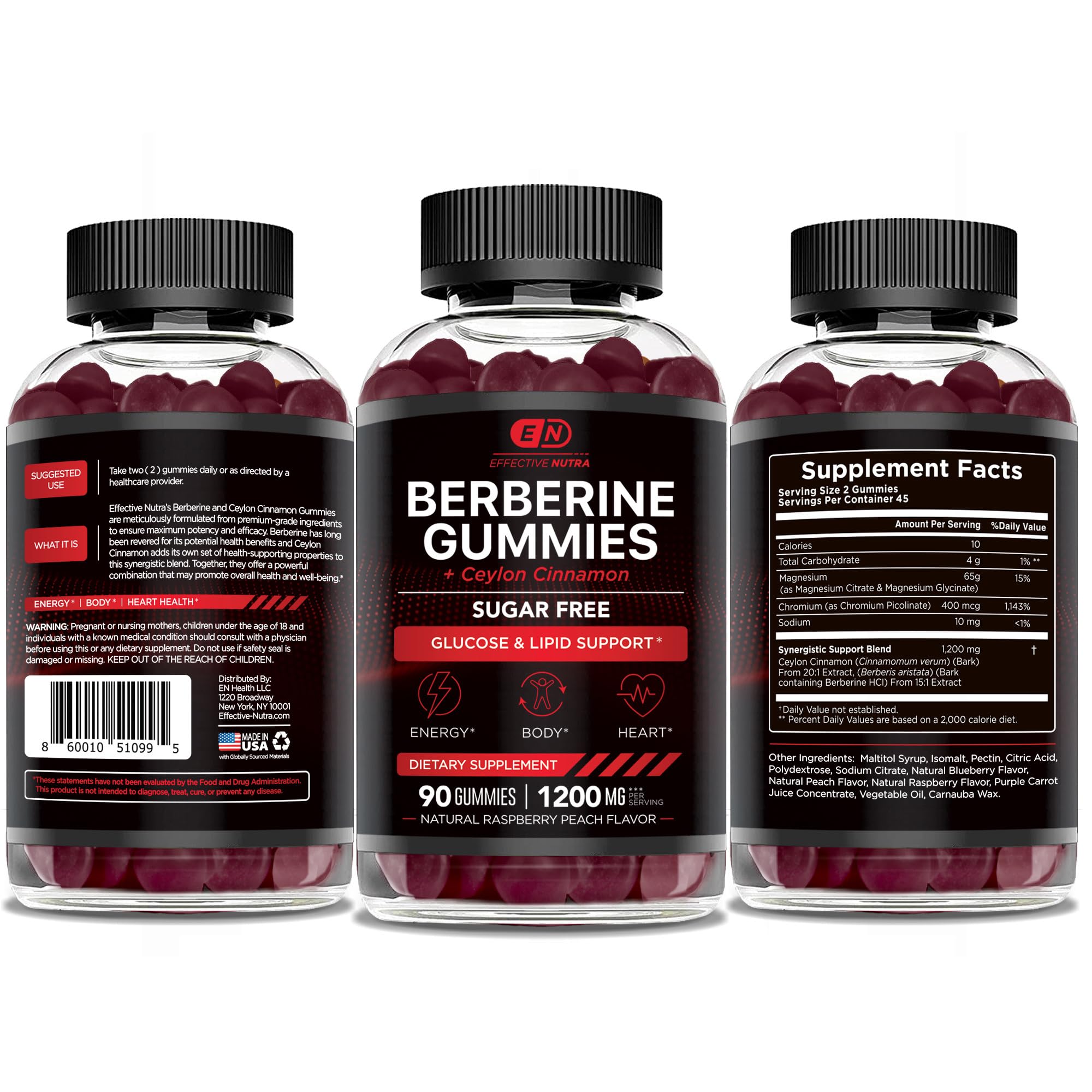Effective Nutra Berberine Gummies cinnamon stick and berries visualize cinnamon-infused flavor.
