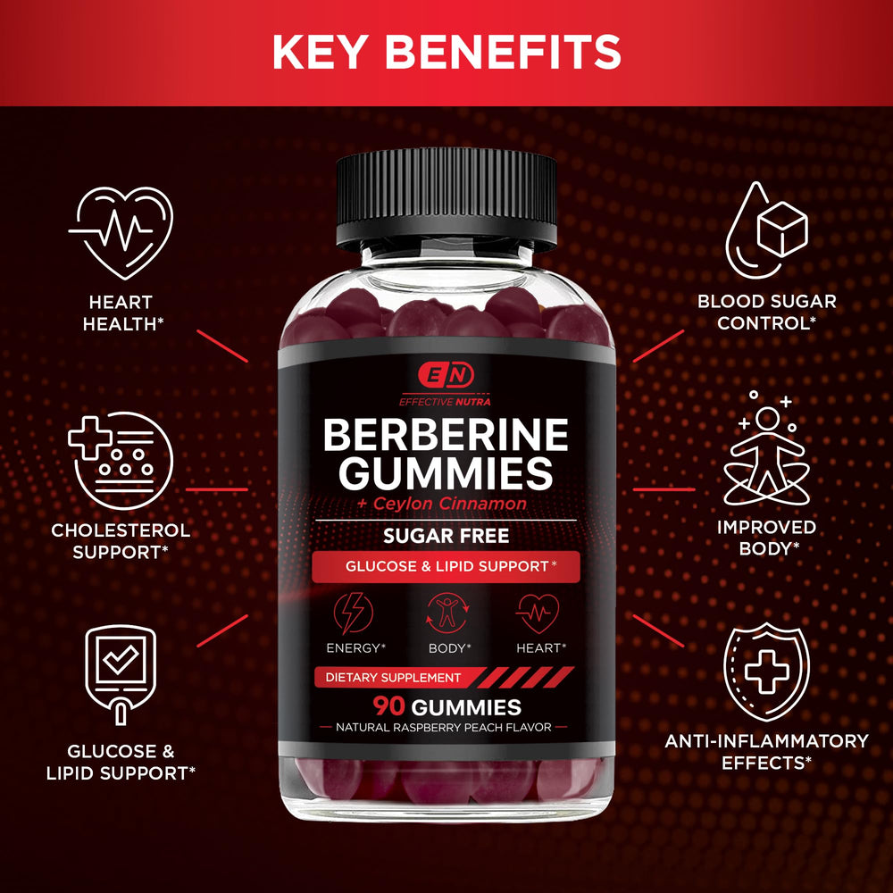 Effective Nutra Berberine Gummies closeup of berries highlights flavorful, sugar-free support for steady daytime energy.