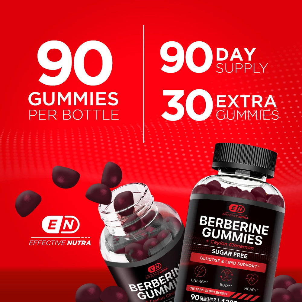 Effective Nutra Berberine Gummies label closeup emphasizes cinnamon-infused formula for metabolic support.