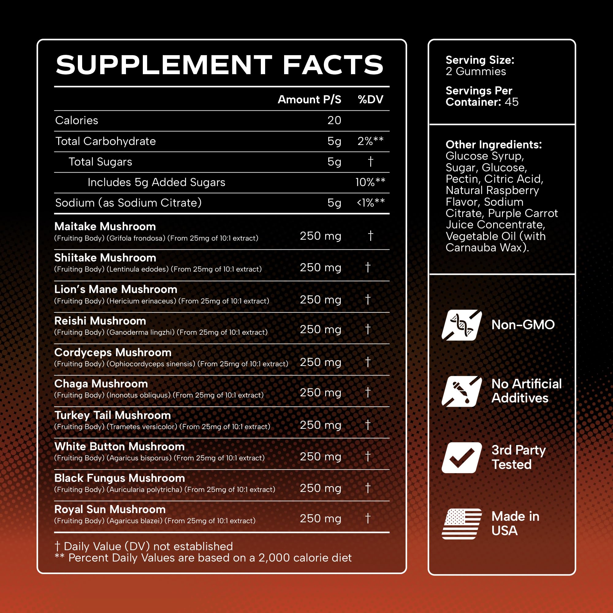 Effective Nutra Mushroom Gummies vegan and gluten-free packaging claim