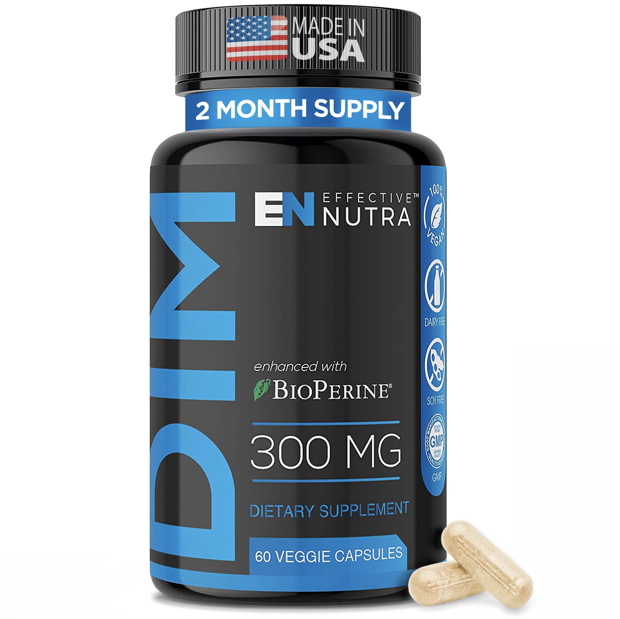 Effective Nutra DIM 300mg bottle highlighting potency for hormone support