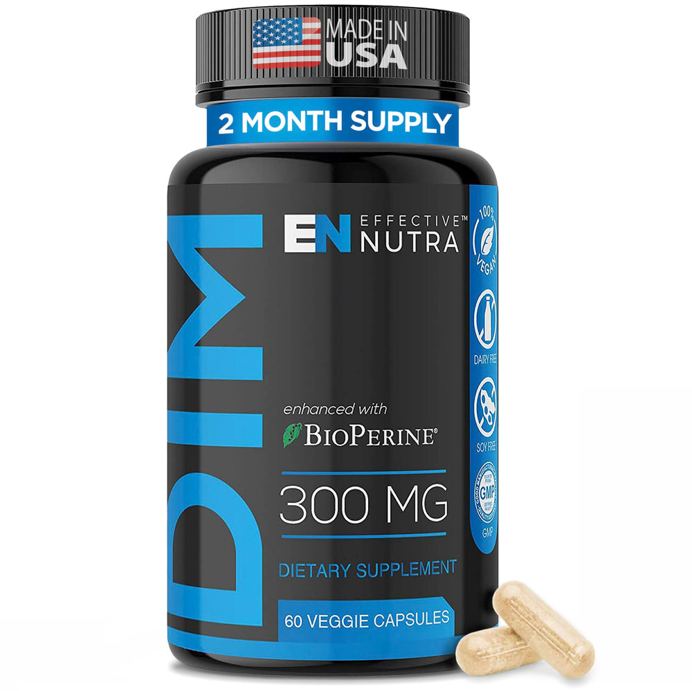 Effective Nutra DIM 300mg bottle highlighting potency for hormone support