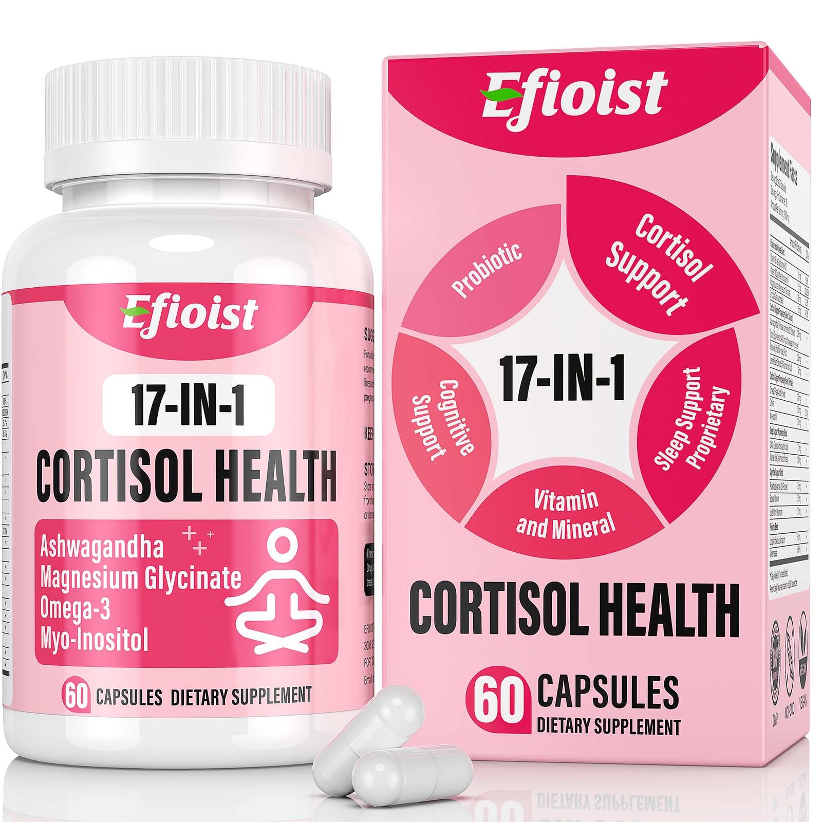 Efioist cortisol supplement for women bottle on display for daily balance and focus