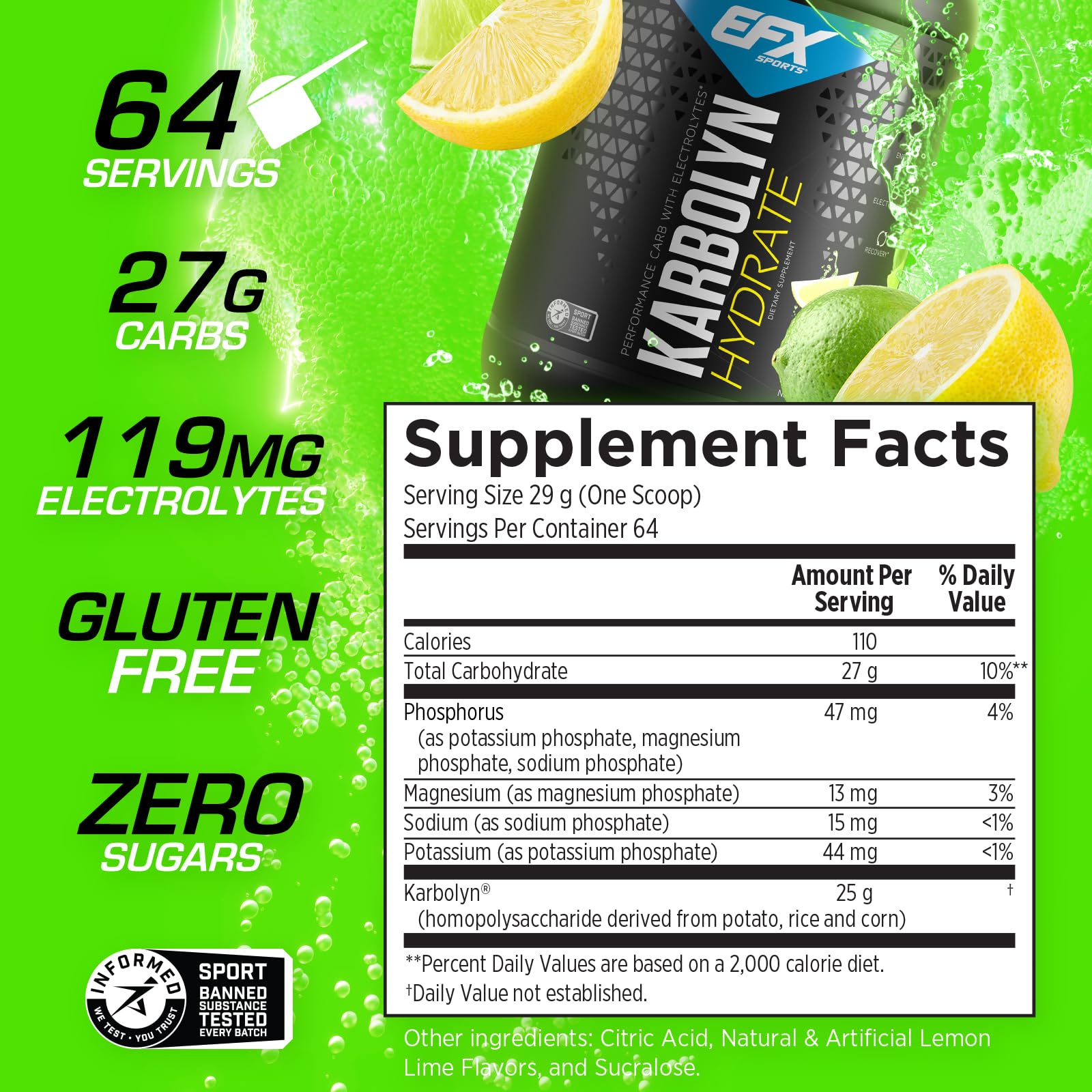 EFX Karbolyn Hydrate powder scoop in tub for fast-acting carbs.