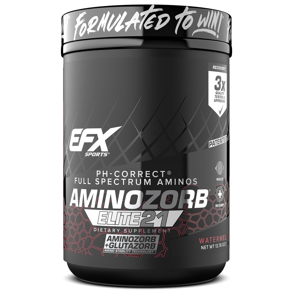 EFX Sports Aminozorb Elite 21 bottle front view for post-workout recovery