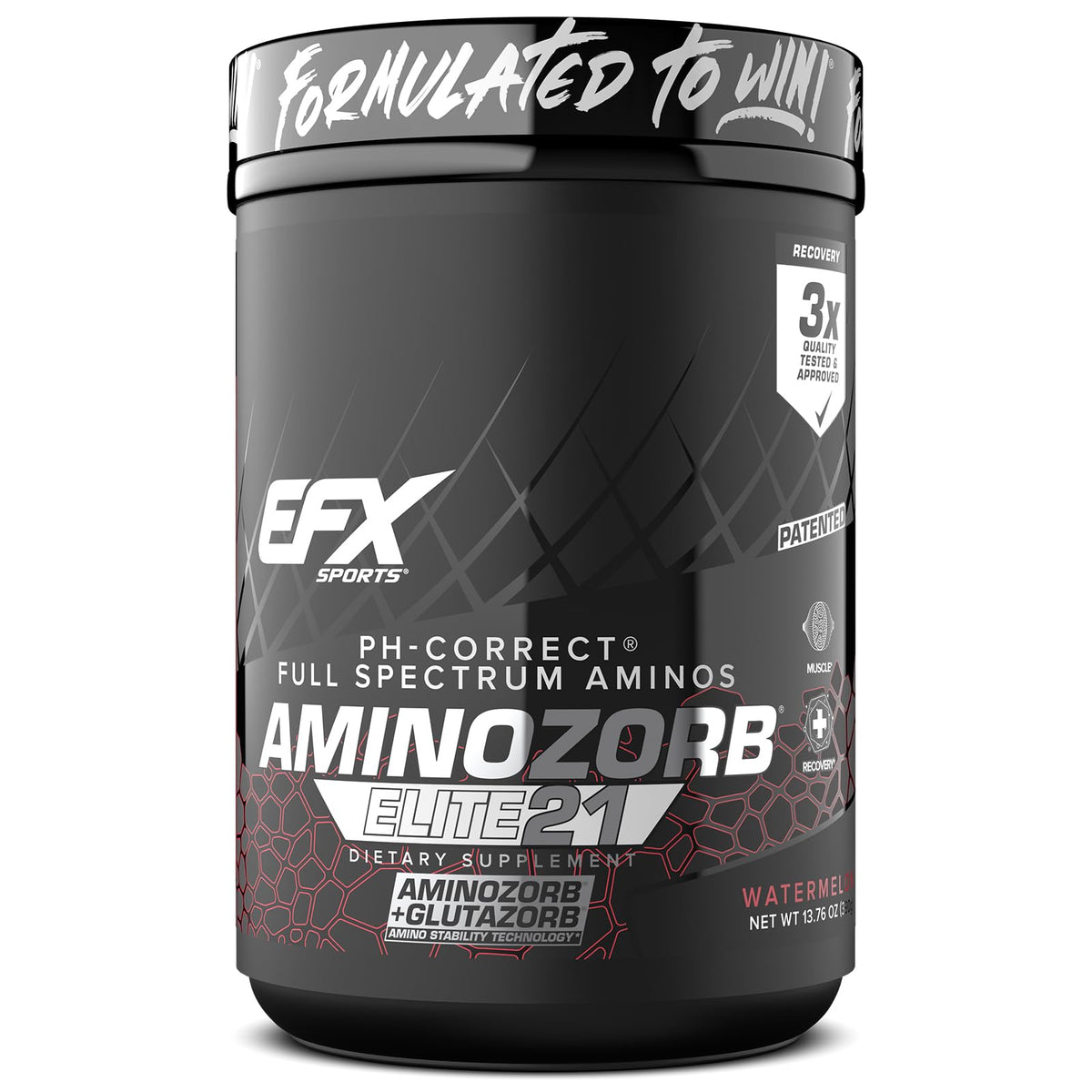 EFX Sports Aminozorb Elite 21 bottle front view for post-workout recovery