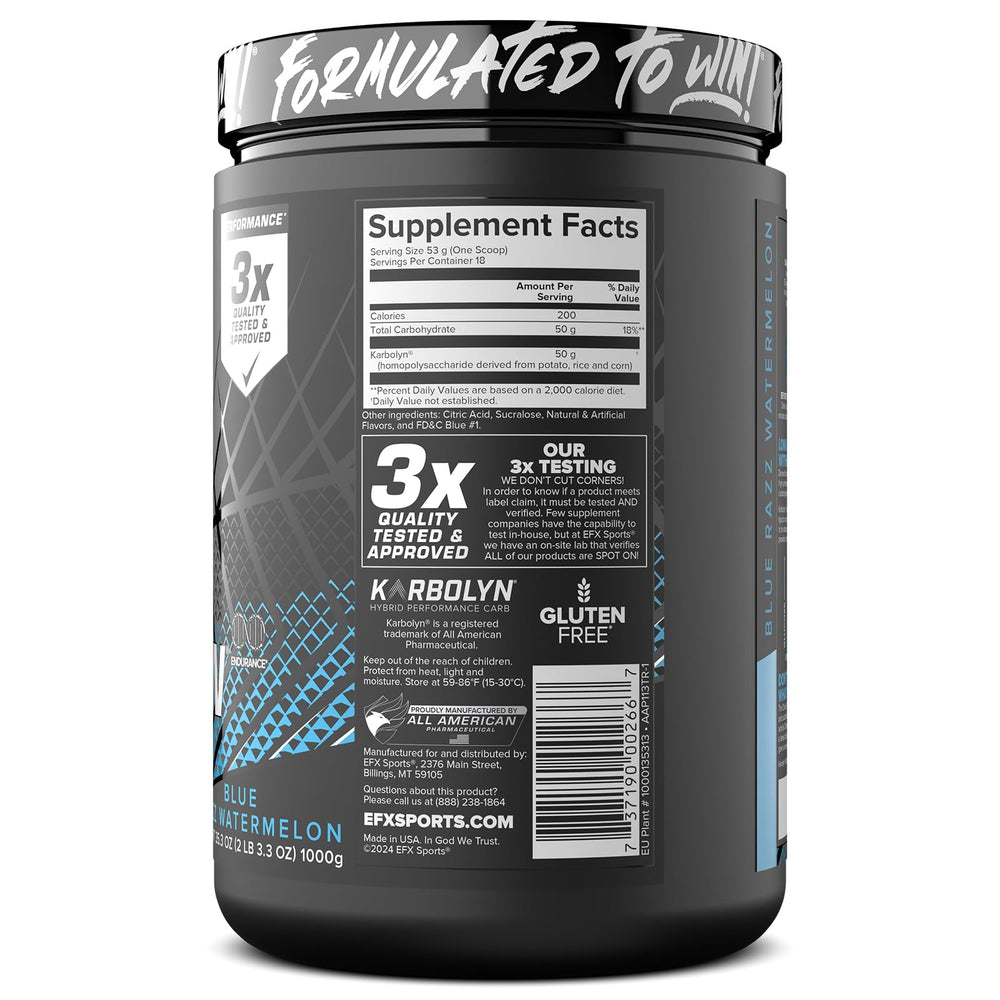 EFX Sports Karbolyn Fuel ready-to-mix powder in shaker.