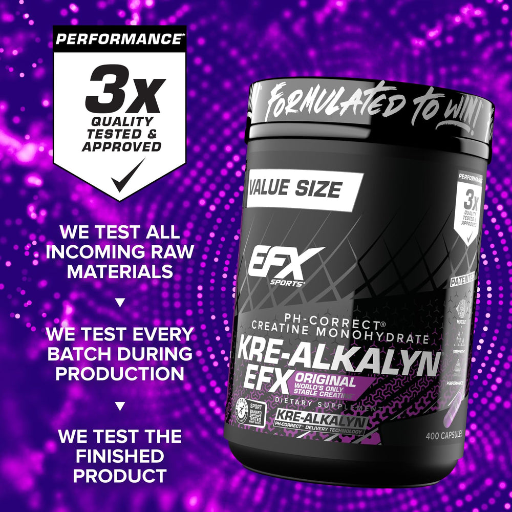 Bottle on desk conveys on-the-go use and steady Kre-Alkalyn EFX supply.