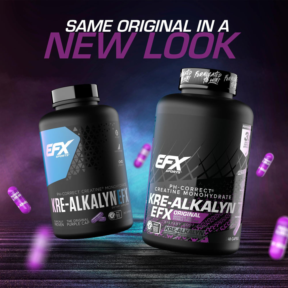 Close-up of Kre-Alkalyn EFX capsules for quick dosing.