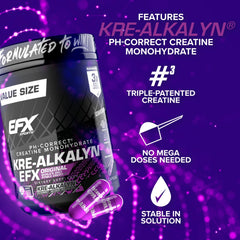 Kre-Alkalyn EFX label detail emphasizes buffered creatine monohydrate stability.