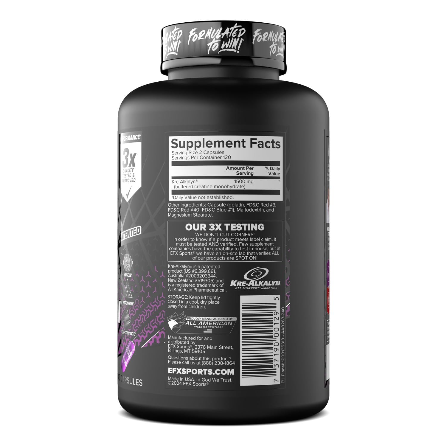 Nutrition label close-up for informed Kre-Alkalyn EFX use.
