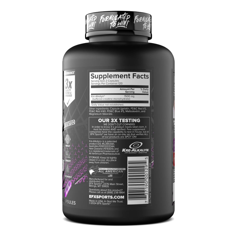 Nutrition label close-up for informed Kre-Alkalyn EFX use.
