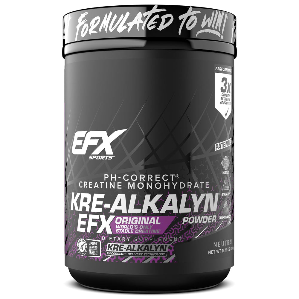 EFX Sports Kre-Alkalyn EFX powder bottle ready for home workouts.