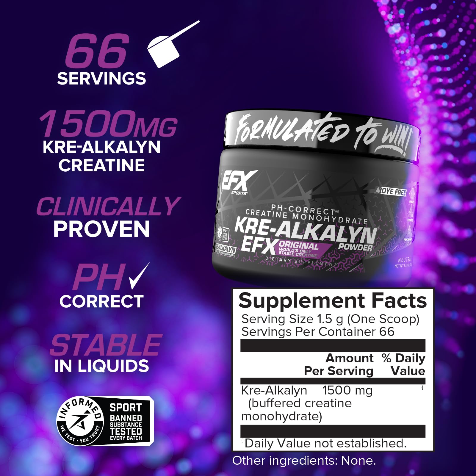 Scoop of EFX Kre-Alkalyn EFX powder dissolving in water for easy use.