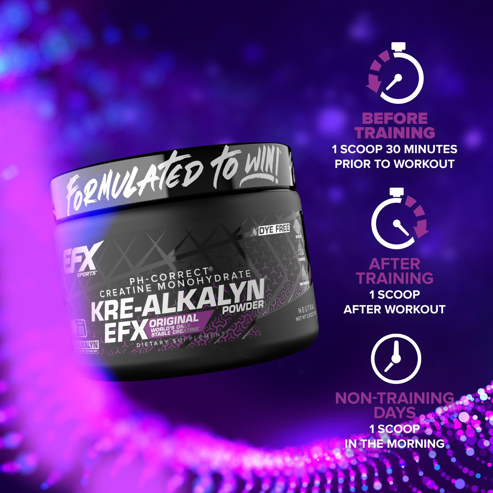 Unflavored Kre-Alkalyn EFX powder poured into shaker bottle.