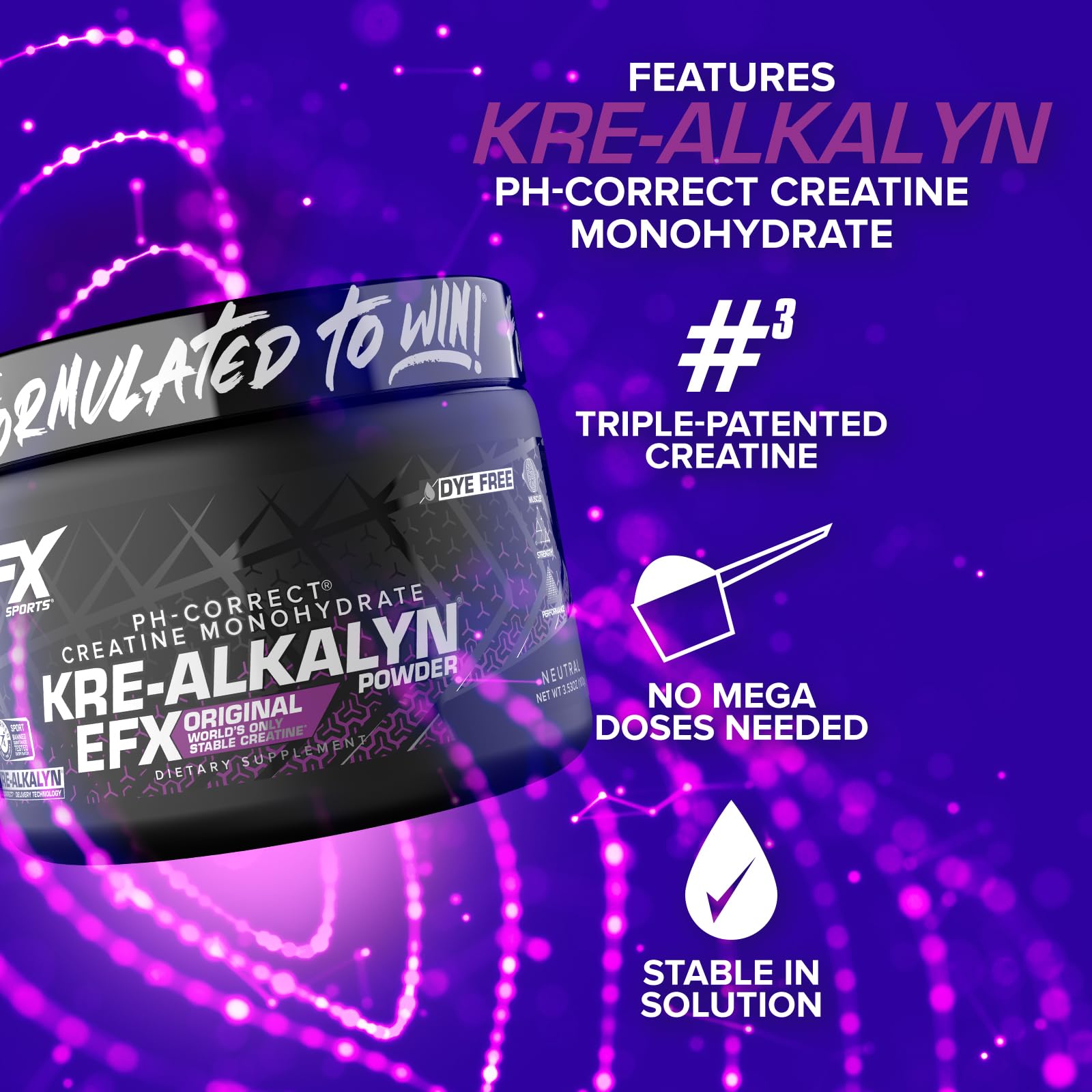 Close-up of unflavored EFX Kre-Alkalyn EFX powder with clean label.