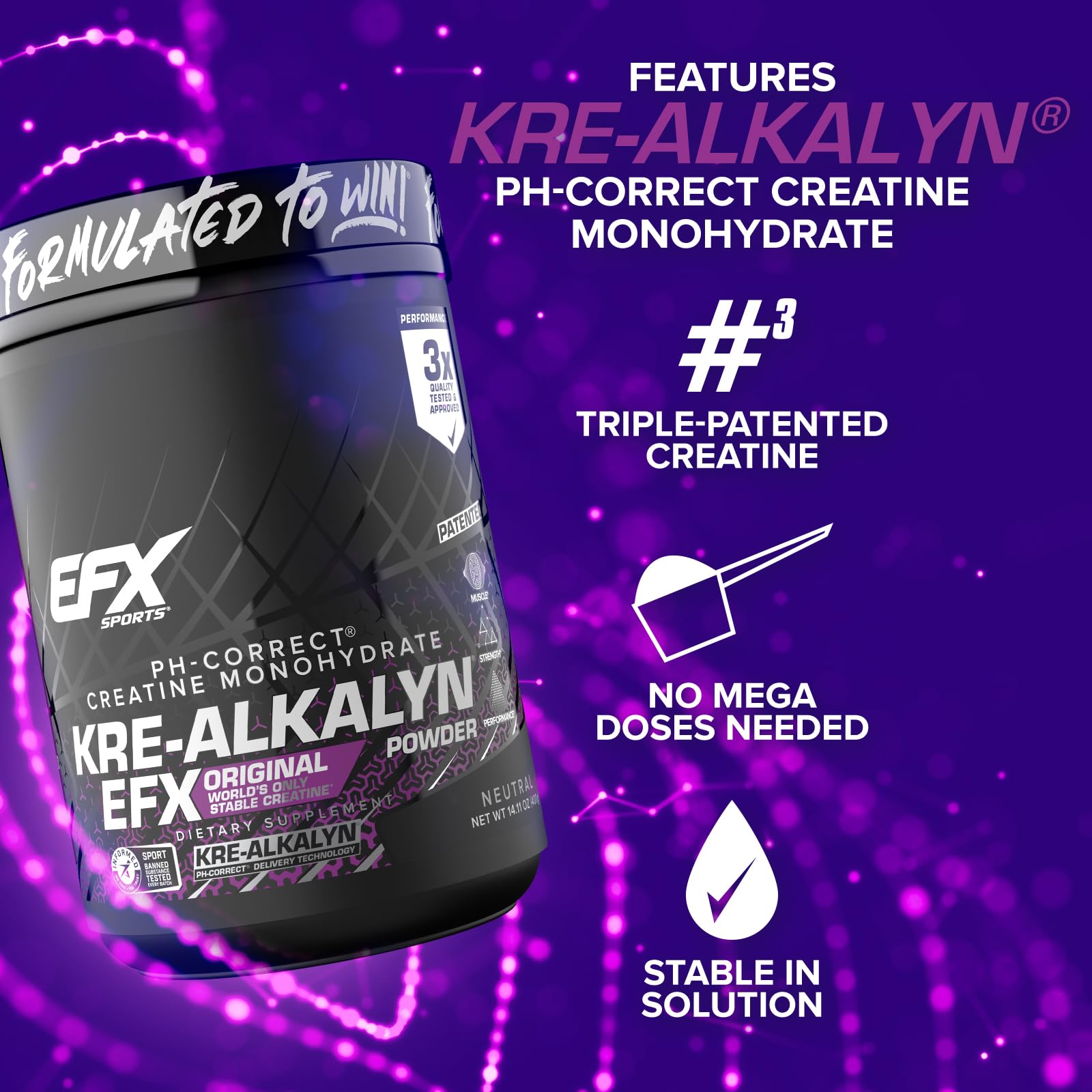EFX Sports Kre-Alkalyn EFX unflavored powder packet for versatile use.