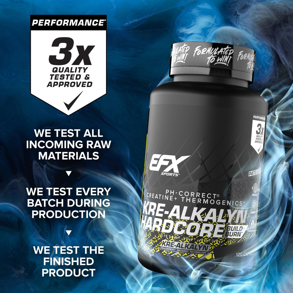 EFX Kre-Alkalyn Hardcore certification seal signals safety and quality.