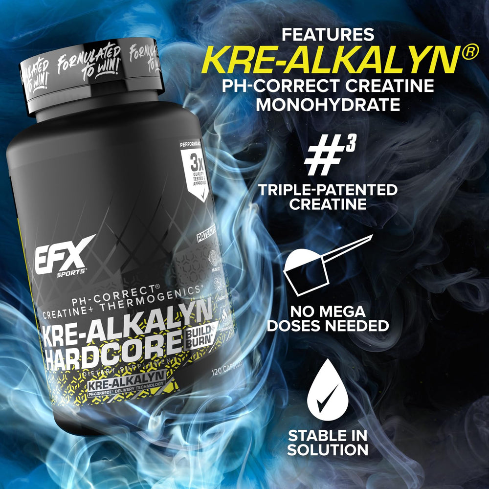 EFX Kre-Alkalyn Hardcore powder form displays fine texture for quick mix.