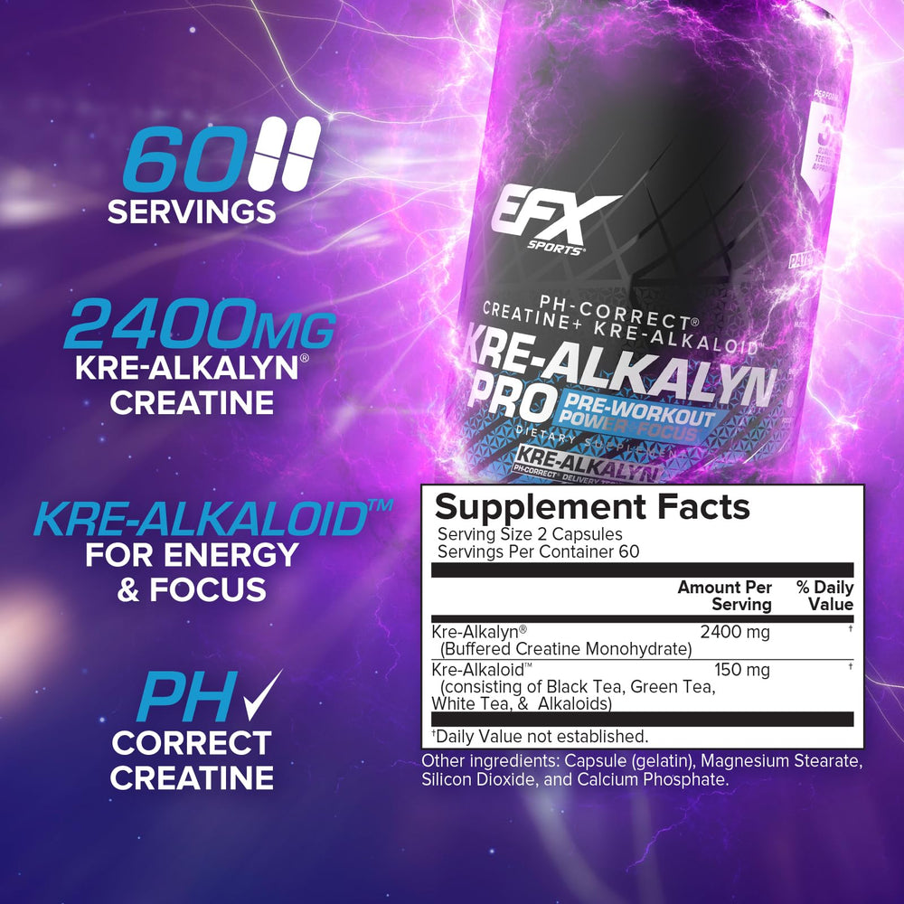 Close-up of Kre-Alkalyn Pro label emphasizing authenticity and pH stability