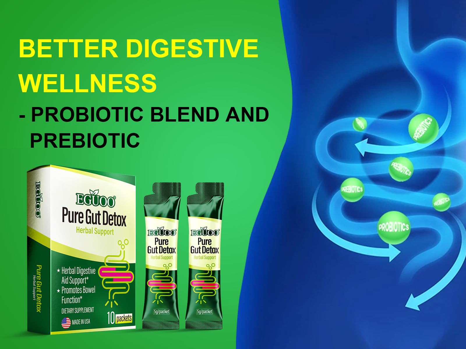 EGUOO Pure Gut Detox ingredients herbs image featuring senna, cascara, fennel, aloe.