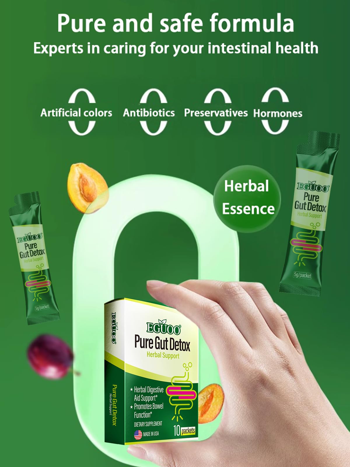 EGUOO Pure Gut Detox probiotic blend image emphasizing gut balance support.