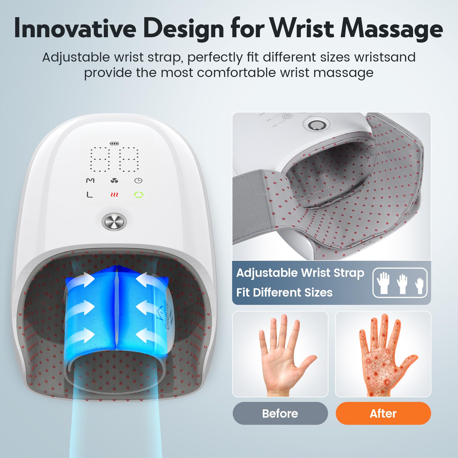 Ehightop ergonomic chamber fits hands up to XL for comfortable use