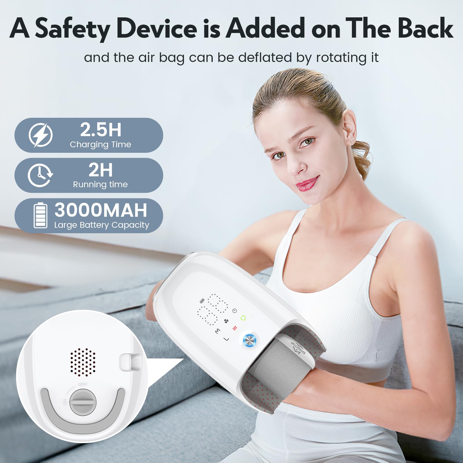 Ehightop palm rollers and airbags provide a spa-like massage