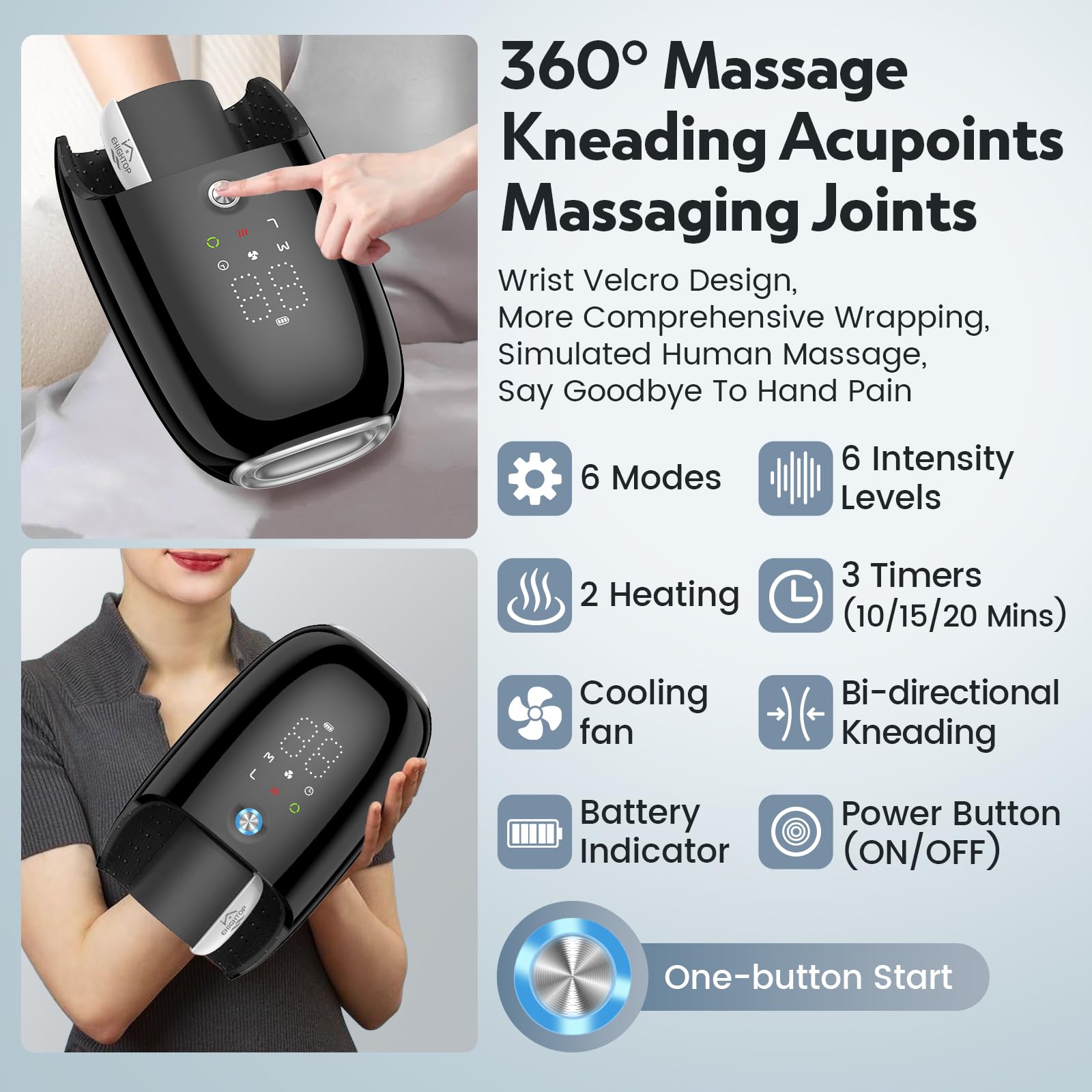 Ehightop massager with smart timer and safety features