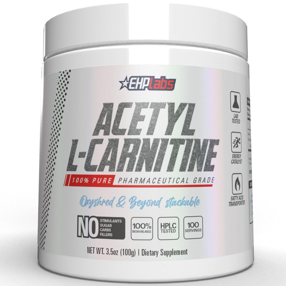 EHP Labs Acetyl L Carnitine bottle front view for energy support.