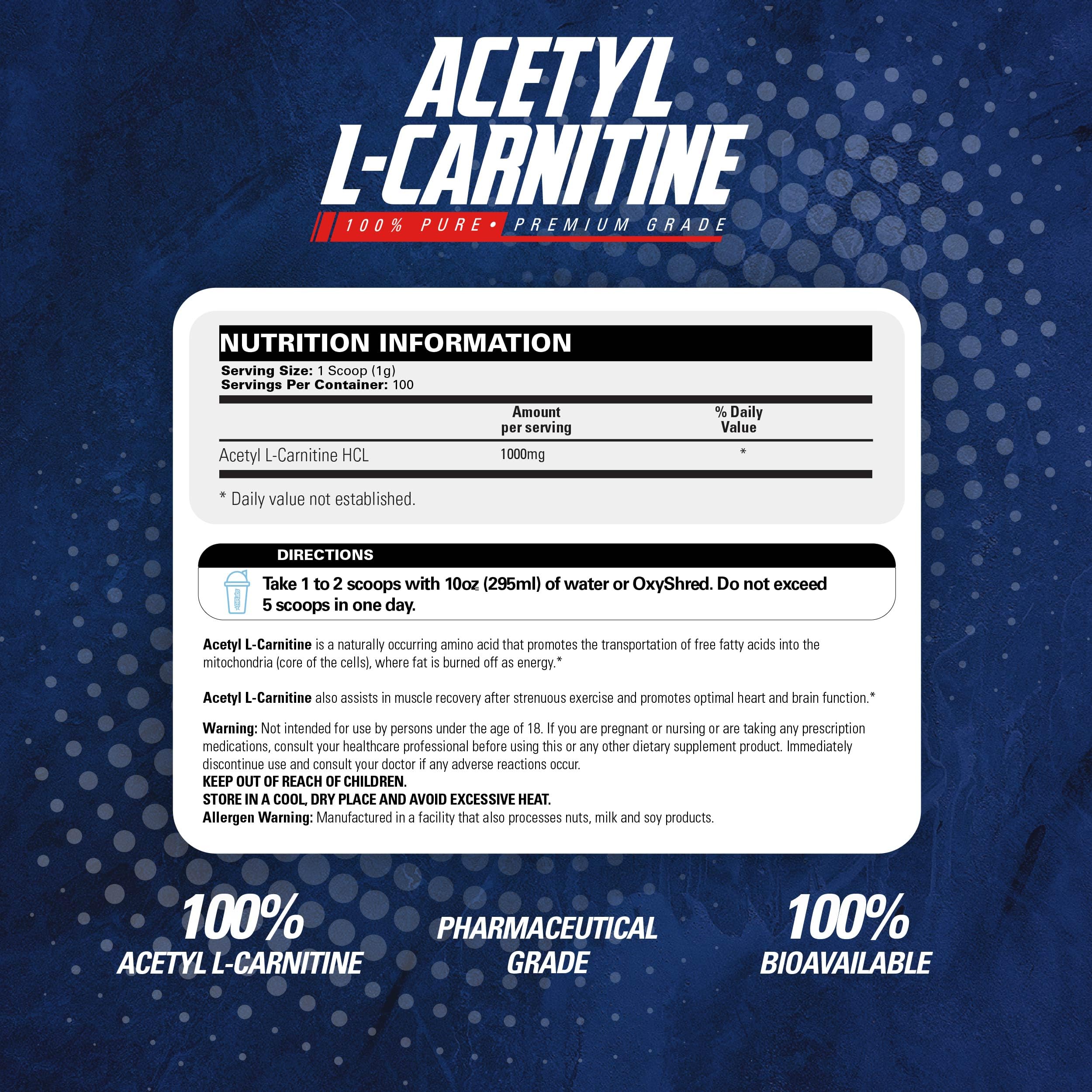 Scoop of EHP Labs Acetyl L Carnitine powder added to water for mixing.