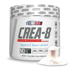 EHP Labs CREA-8 micronized creatine powder in bottle for strength support