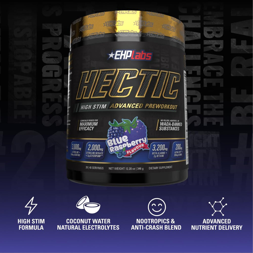 EHP Labs Hectic label closeup shows clarity on ingredients and sugar-free promise.