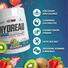 Hydreau kiwi strawberry dissolve demonstrates fast mixing for a refreshing drink