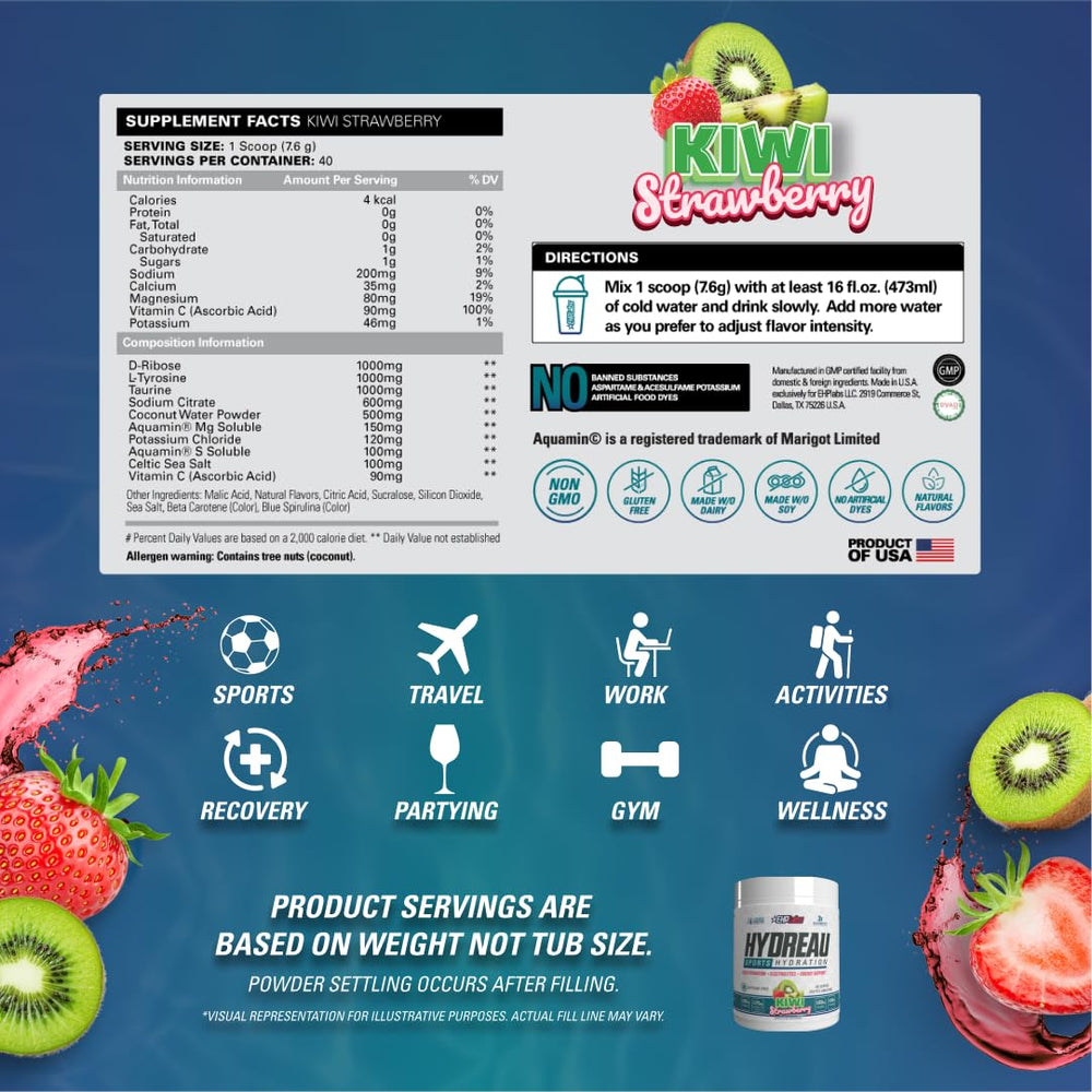 EHP Labs Hydreau kiwi strawberry pour shows easy water mix on the go